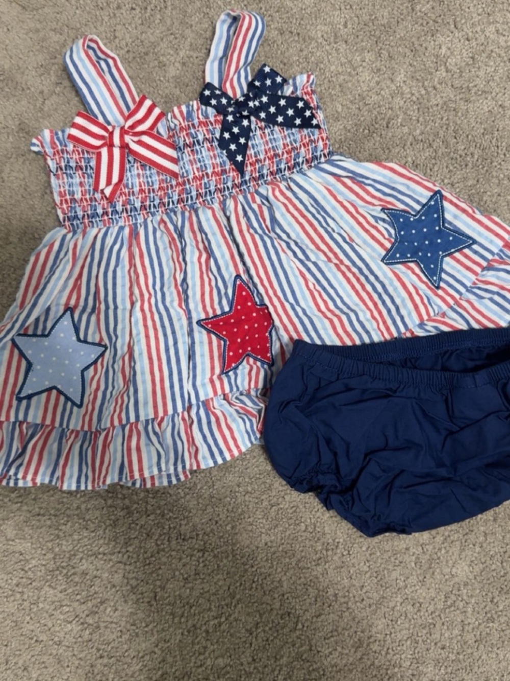 Source Unknown Red, White & Blue Star Stripe Dress with Navy Bloomer